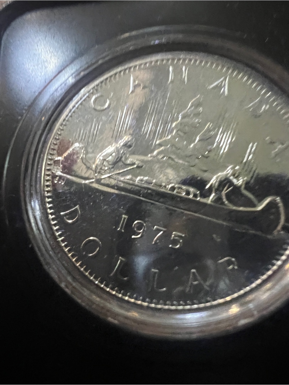 1975 Canadian Silver Tone Dollar Coin - Canoe Design